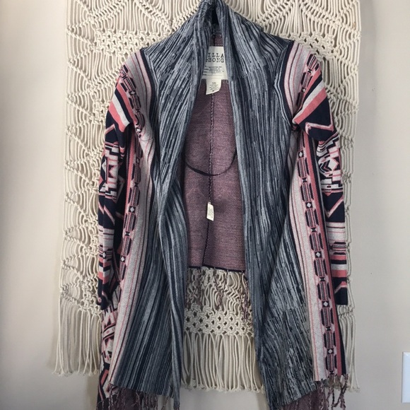 Billabong tribal print open fridge boho cardigan blue & pink sweater siz… - Picture 5 of 11